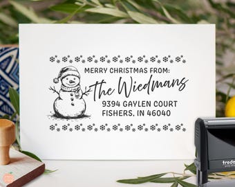 Personalized Snowman Return Address Stamp: Holiday Snowflake Border | Xmas Season