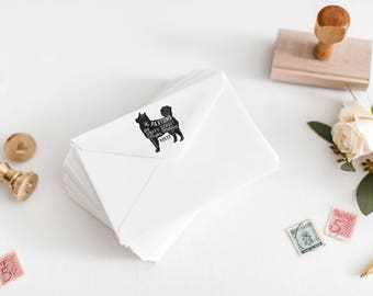 Malamute Dog Return Address Stamp, Dog Owner Gift, Wooden Handle, Custom Rubber Stamp, Akita Stamp