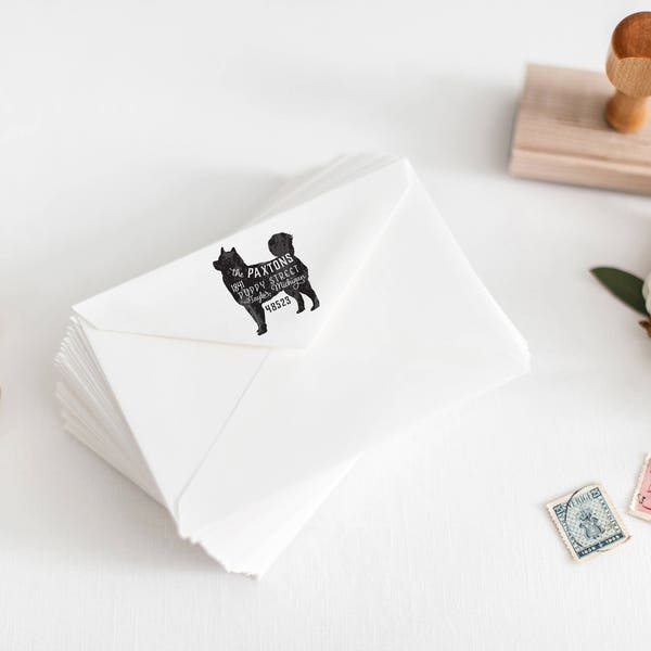 Sello de remitente con diseño de perro malamute, regalo para dueños de perros, mango de madera, sello de goma personalizado, sello de akita
