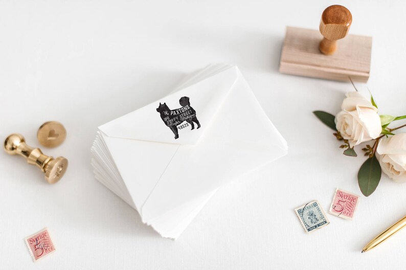 Malamute Dog Return Address Stamp, Dog Owner Gift, Wooden Handle, Custom Rubber Stamp, Akita Stamp image 1