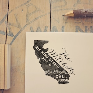 Sello de dirección de retorno de California Sello de California Sello estatal Regalo personalizado Regalo de inauguración de la casa Sello de goma del estado dorado Sello de boda