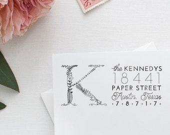 Monogram Return Address Stamp Invitation Stamp Floral Stamp Boho Stamp Rubber Stamp Initial Address Stamp Housewarming Gift for Couple to Be