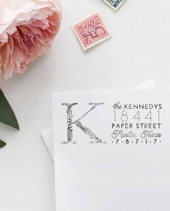 Monogram Return Address Stamp Invitation Stamp Floral Stamp Boho Stamp  Rubber Stamp Initial Address Stamp Housewarming Gift for Couple to Be 