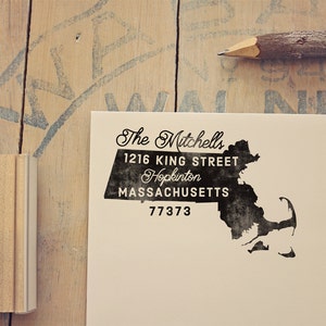 Massachusetts retouradresstempel, staatsstempel Gepersonaliseerd cadeau Housewarming-cadeau Jonggehuwde cadeau Rubberstempel Massachusetts-stempel aangepast