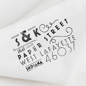 Art deco retouradresstempel aangepaste stempel Aangepaste rubberstempel Gepersonaliseerde huwelijksstempel Gepersonaliseerd cadeau Housewarming cadeau Vintage