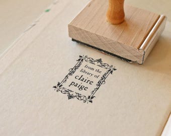 Floral Frame Library Stamp, Custom Self Inking Ex Libris Stamp, Book Plate Stamp, Teacher Gift, Anniversary Gift, Book Lover, Gift For Her
