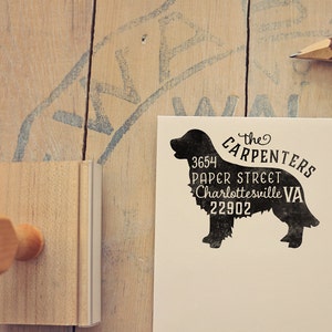 Adresstempel Golden retriever-hond, cadeau hondeneigenaar, houten handvat, aangepaste rubberstempel