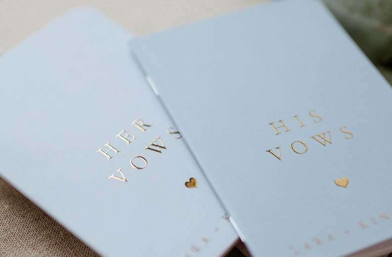 Dust Blue Wedding Vow Books, Set of 2, Foil Vow Booklets, Personalized Wedding Vow Booklets, Real Gold Foil, Rose Gold, Minimalistic image 4