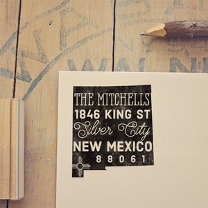 New Mexico Return Address Stamp, Personalized Gift, Housewarming, Gift Newlywed, Gift for Her, Rubber Stamp, Custom New Mexico Stamp image 1