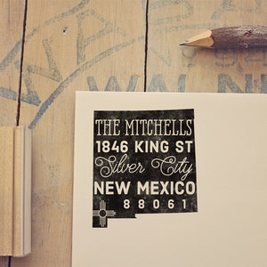 Sello de remitente de Nuevo México, regalo personalizado, inauguración de la casa, regalo para recién casados, regalo para ella, sello de goma, sello personalizado de Nuevo México