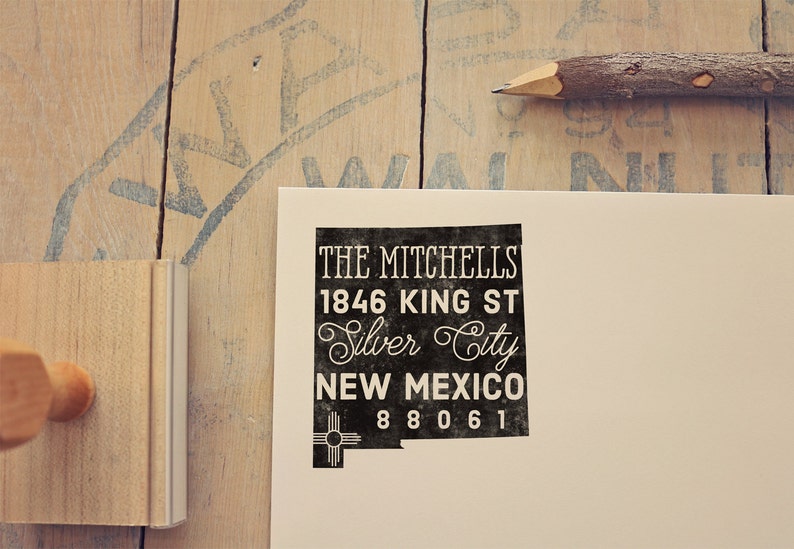 New Mexico Return Address Stamp, Personalized Gift, Housewarming, Gift Newlywed, Gift for Her, Rubber Stamp, Custom New Mexico Stamp image 1