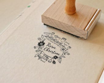 Floral Library Stamp, Custom Self Inking Ex Libris Stamp, Book Plate Stamp, Teacher Gift, Anniversary Gift, Book Lover, Gift For Her