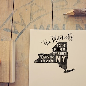 Sello de remitente de Nueva York, sello estatal, regalo personalizado, inauguración de la casa, regalo para recién casados, regalo para ella, sello personalizado de Nueva York