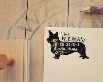 Corgi Dog Return Address Stamp, Dog Owner Gift, Wooden Handle, Custom Rubber Stamp, Welsh Corgi Stamp