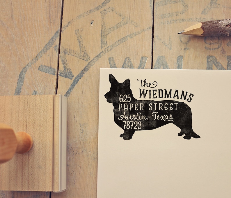 Corgi Dog Return Address Stamp, Dog Owner Gift, Wooden Handle, Custom Rubber Stamp, Welsh Corgi Stamp image 1