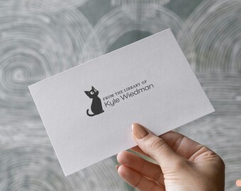 Black Cat Library Stamp: Custom Ex Libris Self Inking Book Stamper