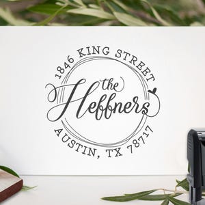 Adorable Script Circular Return Address Stamp. Personalized Name Mail Stamper for Custom Wedding Invitations & Cards Wood or Self-Inking
