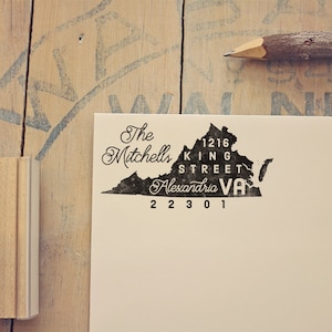 Virginia retouradresstempel, staatsstempel, gepersonaliseerd cadeau, housewarming, cadeau pasgehuwde, cadeau voor haar, aangepaste Virginia-stempel