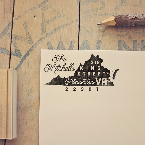 Virginia Return Address Stamp, State Stamp, Personalized Gift, Housewarming, Gift Newlywed, Gift for Her, Custom Virginia Stamp