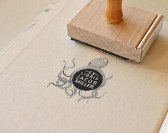 Squid Library Stamp, Custom Ex Libris Self Inking Book Plate, BookTok Gift