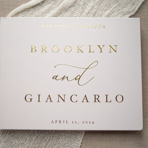 Gold Foil Guestbook, Modern Wedding Guest Book , White Photo Book, Gold Foil Hardcover Wedding Album, Horizontal Keepsake Book