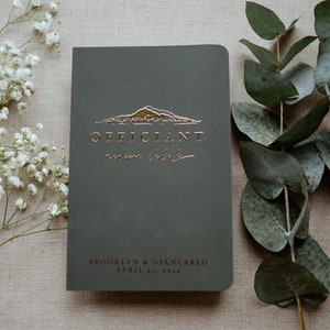 Mountain Wedding Officiant Book, Personalized Ceremony Book, Ceremony Journal, Foil Book, and Real Gold Foil, Reverend Gift Idea