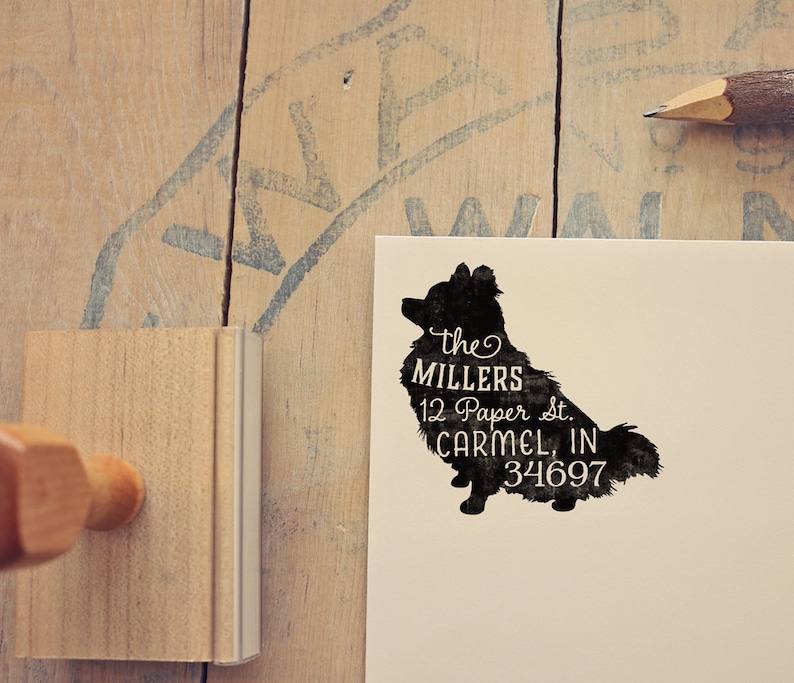 Pomeranian Dog Return Address Stamp, Dog Owner Gift, Wooden Handle, Custom Rubber Stamp image 1