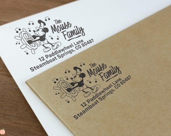Steamboat Willie Return Address Stamp: Classic Pop Culture, Personalized, Vintage Animation