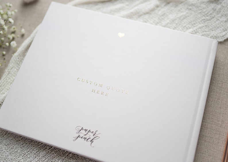 Gold Foil Guestbook Modern Wedding Guest Book White Photo Book Gold Foil Hardcover Wedding Album Horizontal Keepsake Book image 4