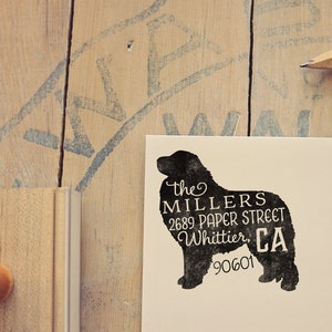 Sello de remitente de los Grandes Pirineos, regalo para dueños de perros, mango de madera, sello de goma personalizado