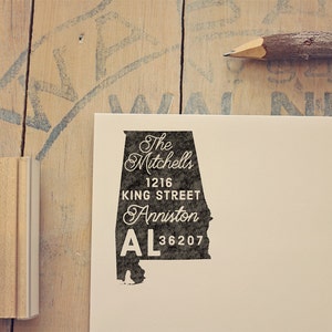Alabama Retouradresstempel Alabama Stempel Staatsstempel Gepersonaliseerde Cadeau Housewarming Cadeau Rubberstempel Alabama Bruiloft Stempel Aangepast Cadeau