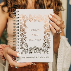 Gold Wedding Planner Book, Bride to Be Planner Retro Flowers Wedding Planner, Bridal Shower Gift, Personalized Wedding Planner image 1