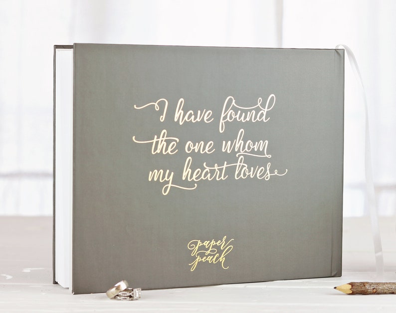 Gray Wedding Guest Book, Gray and Gold Guestbook, Bridal Shower Gift, Photo Guestbook, Gift for the Couple, Personalized Gift, Guest Book image 2