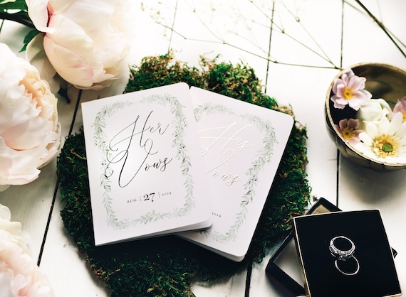 Wedding Vow Books, Personalized Greenery Wedding Vow Books, Real Gold Foil, Rustic Wedding Vow Booklets Set of Two Il_570xn