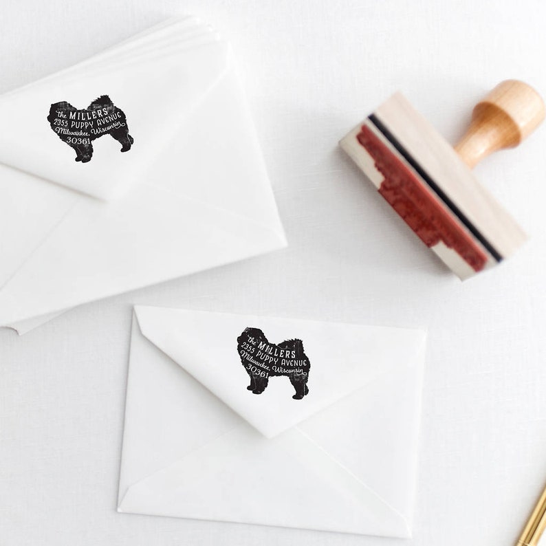 Chow Chow Return Address Stamp, Dog Owner Gift, Wooden Handle, Custom Rubber Stamp image 1