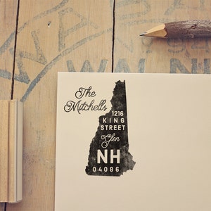 New Hampshire retouradresstempel, staatsstempel, gepersonaliseerd cadeau, housewarming, cadeau pasgehuwde, cadeau voor haar, rubberen stempel, aangepaste NH-stempel