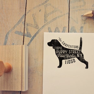 Beagle Return Address Stamp, Dog Owner Gift, Wooden Handle, Custom Rubber Stamp