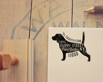 Beagle Return Address Stamp, Dog Owner Gift, Wooden Handle, Custom Rubber Stamp