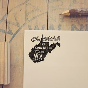 West Virginia retouradresstempel, staatsstempel gepersonaliseerd cadeau housewarming cadeau jonggehuwde cadeau rubberstempel West Virginia bruiloftstempel