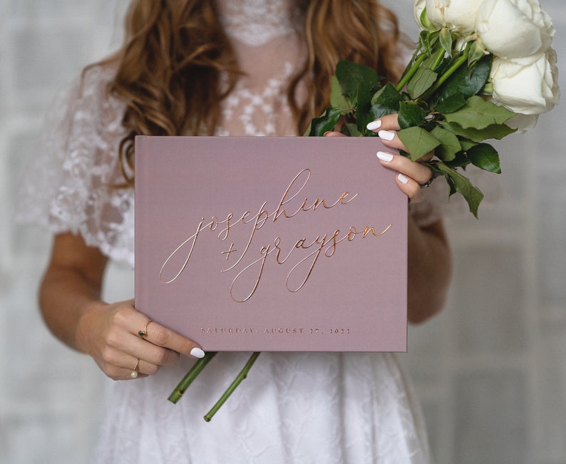 Classic Guestbook Modern Wedding Guest Book Personalized Photo Book Gold Foil Custom Hardcover Wedding Book image 1