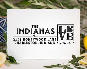 Iconic LOVE Return Address Stamp. Pop Art Inspired and Personalized Name. Wood or Self-Inking.