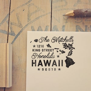 Hawaii Return Address Stamp, State Stamp Personalized Gift Housewarming Gift Newlywed Gift for Her Rubber Stamp Hawaii Wedding Stamp