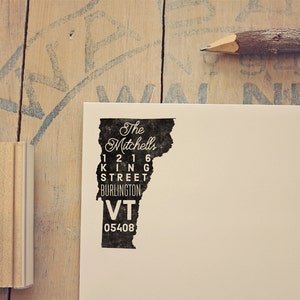 Vermont retouradresstempel, staatsstempel, gepersonaliseerd cadeau, housewarming, cadeau pasgehuwde, cadeau voor haar, rubberen stempel, aangepaste stempel Vermont