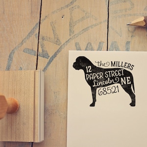 Sello de remitente de mastín, regalo para dueño de perro, mango de madera, sello de goma personalizado, sello de mastín inglés, bullmastiff