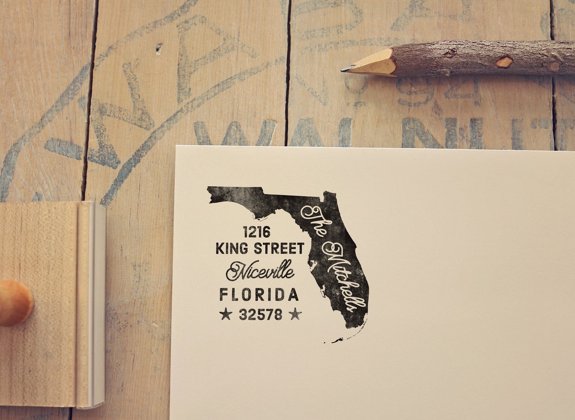 Florida Return Address State Stamp Personalized Rubber Stamp Etsy
