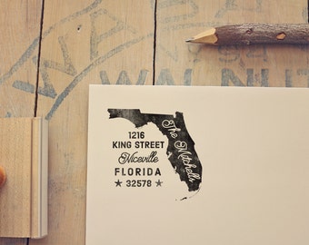 Florida Return Address State Stamp, Personalized Rubber Stamp