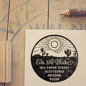 Desert Return Address Stamp Desert Stamp Cactus Address Stamp Custom Rubber Stamp Circular Invitations Stamp Housewarming New Home Gift