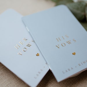 Dust Blue Wedding Vow Books, Set of 2, Foil Vow Booklets, Personalized Wedding Vow Booklets, Real Gold Foil, Rose Gold, Minimalistic image 3