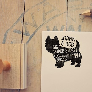 Westie-retouradresstempel, cadeau hondeneigenaar, houten handvat, aangepaste rubberstempel, stempel West Highland Terrier