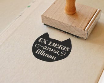 Cat Library Stamp, Custom Self Inking Ex Libris Stamp, Book Plate Stamp, Teacher Gift, Anniversary Gift, Book Lover, Gift For Her